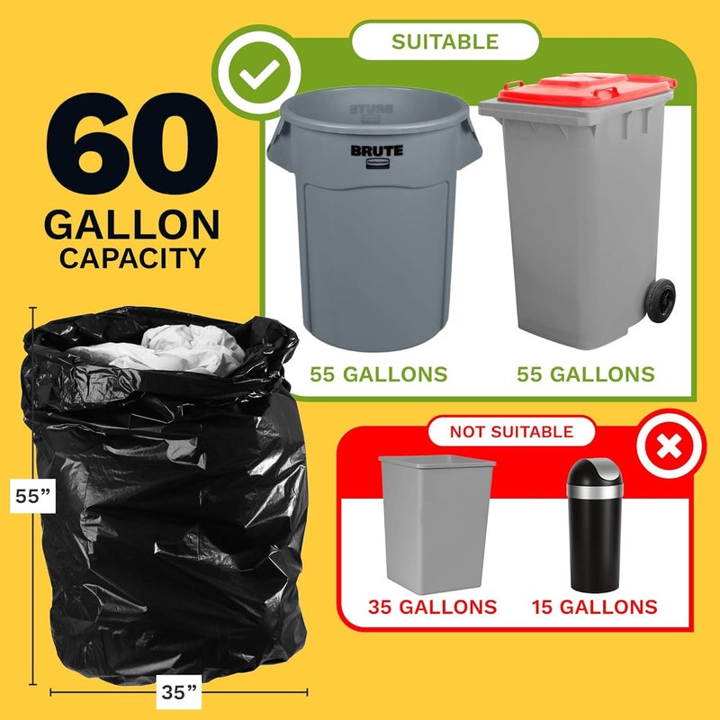 ToughBag Contractor Trash Bags 55-60 Gallon - 2 Mil Heavy Duty (30 Count) - Made in USA - Image 2
